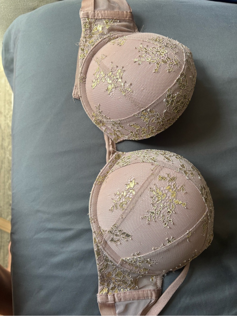 Victoria's Secret Blush Bra with Gold Embroidery